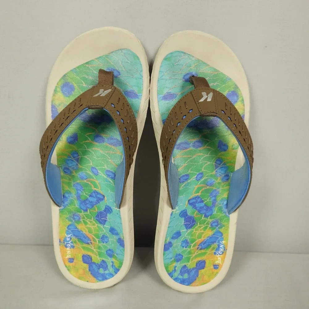 Korkers De Young Fish Flip Tarpon Sandals Men 10 Brown Flip Flop Kling On Deck